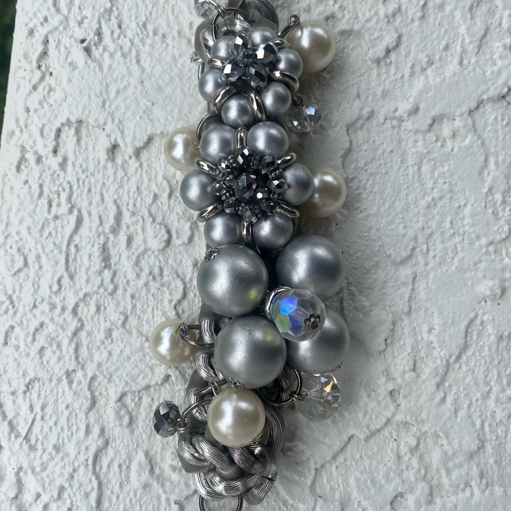 Silver Pearl Cluster Statement Bracelet